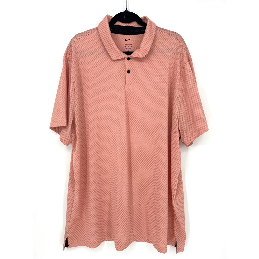 Nike Dri-FIT Mens XXL Salmon Pink Textured Short Sleeve Golf Polo Shirt EUC